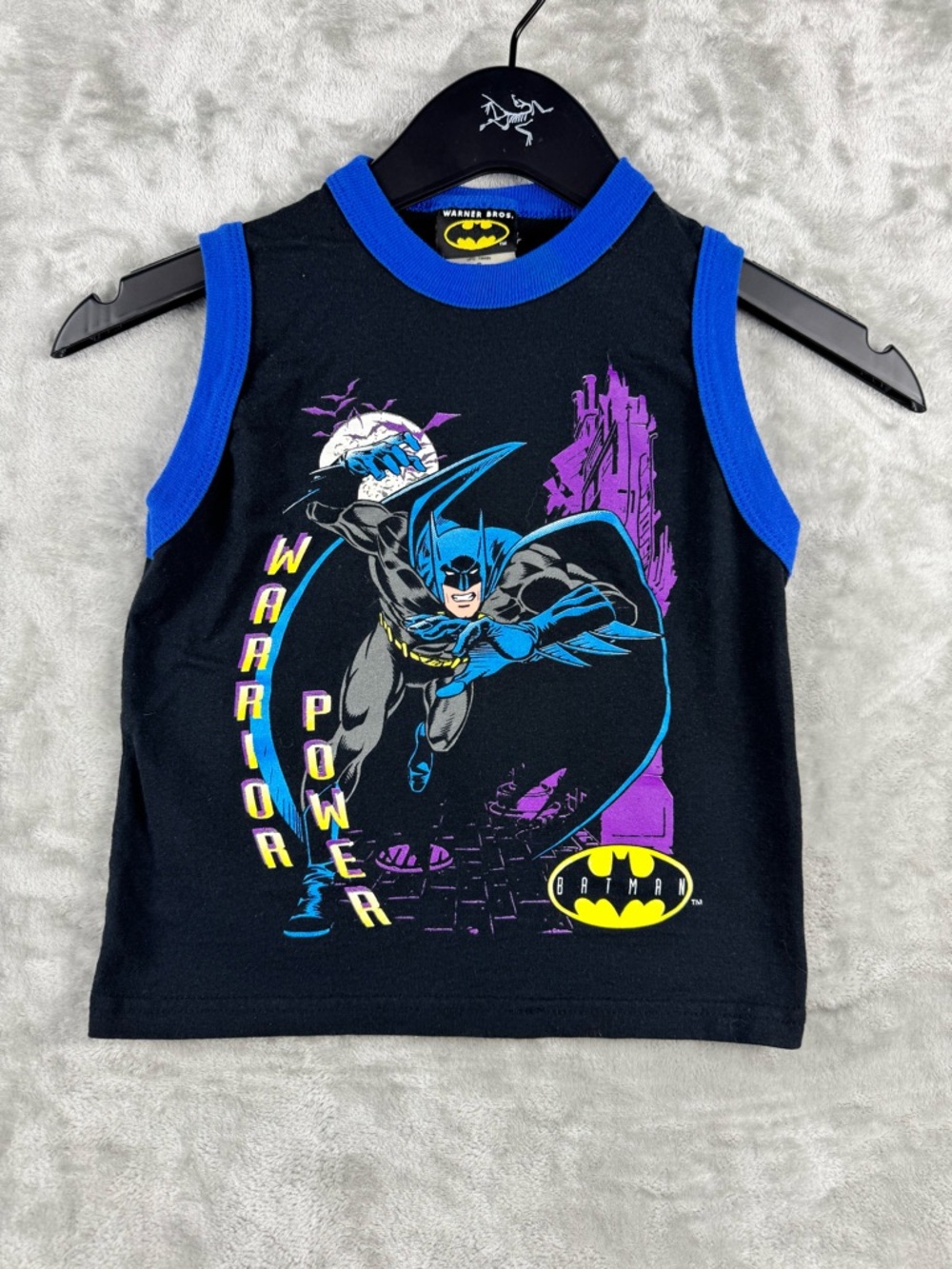 Vintage Warner Bros Batman  T Shirt Tank Top Youth Size 6 Black Fade 90's AOP